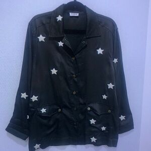 Storia Black Leather Jacket with White Stars